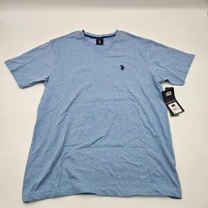 US Polo Assn Mens V Neck Tee Surf Blue Heather Size S Short Sleeve Casual